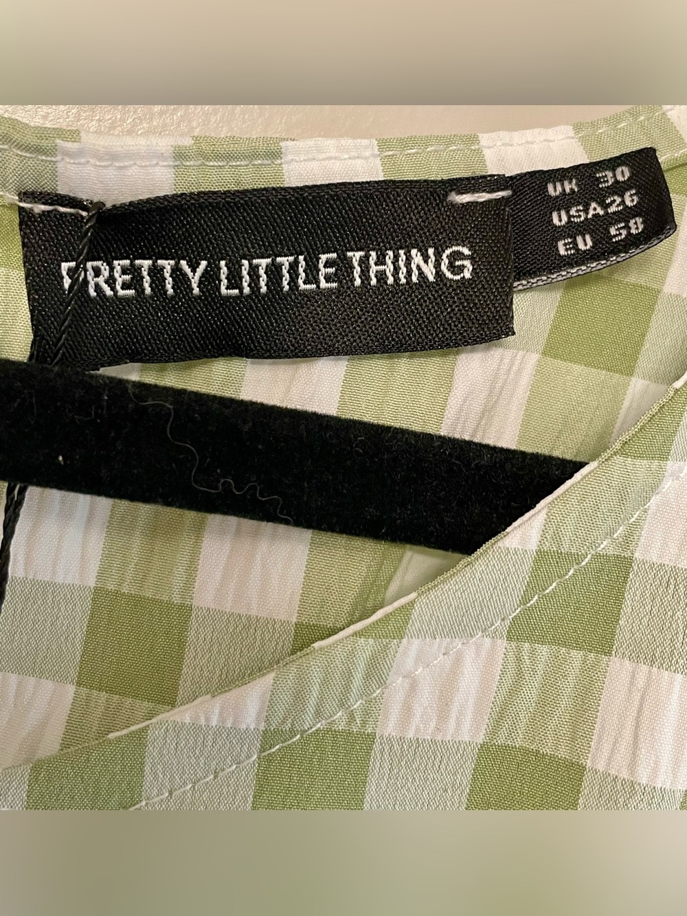 NWT PrettyLittleThing Sage Green Gingham Puff Sleeve Mini Dress - Picture 3 of 7